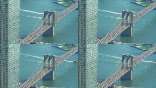 航拍河上的大桥和高楼高清在线视频素材下载
