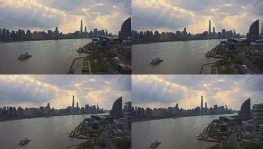 航拍上海北外滩陆家嘴黄浦江城市风光高清在线视频素材下载