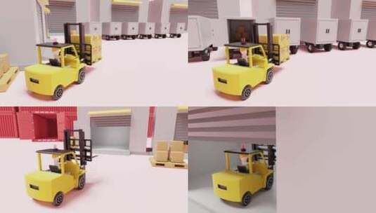 叉车和集装箱的货运物流搬运动画高清在线视频素材下载