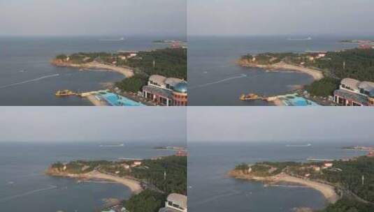 山东烟台海边岛屿沙滩礁石航拍高清在线视频素材下载
