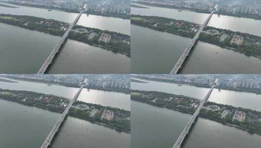长沙橘子洲大桥航拍湘江城市建筑风光桥交通高清在线视频素材下载