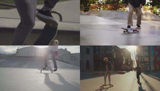 【合集】滑板爱好者在街头滑滑板高清在线视频素材下载