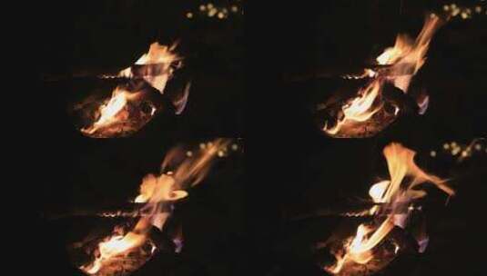 露营燃烧的篝火特写高清在线视频素材下载