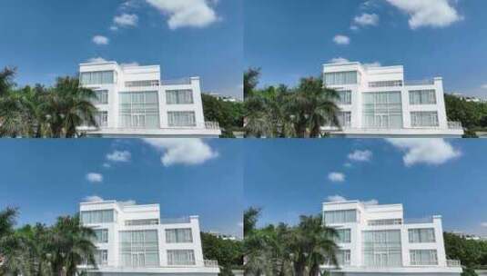 小清新白色房子海边棕树房子唯美建筑风光高清在线视频素材下载
