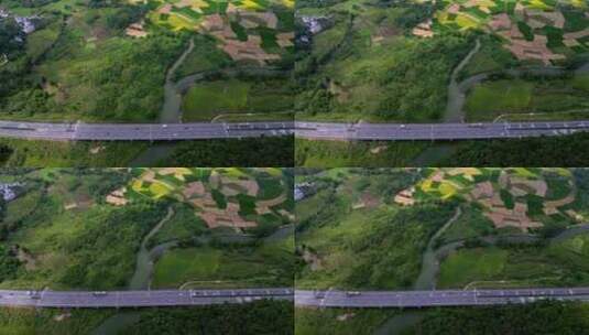 航拍中国广西最美高速桂林田园风光高清在线视频素材下载