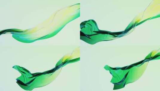 流动的绿色透明布料背景3D渲染高清在线视频素材下载