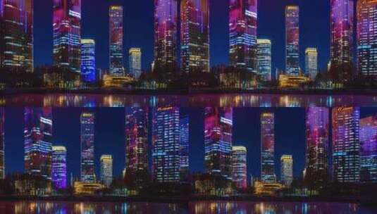 北京望京CBD建筑群灯光秀夜景延时高清在线视频素材下载