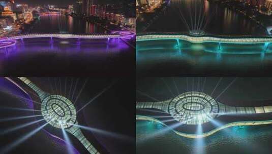 三明市三元区东新公园江滨公园如意桥夜景高清在线视频素材下载