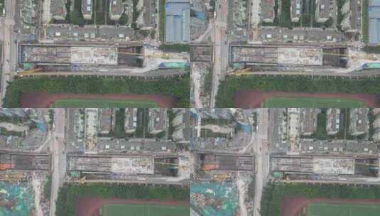 航拍重庆轨道六号线长生老街地铁站工地建设高清在线视频素材下载