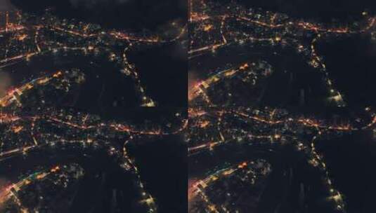航拍夜景下的惠州市惠东双月湾高清在线视频素材下载
