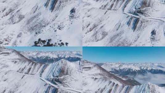 航拍川西美丽雪山风景夹金山下山路盘旋高清在线视频素材下载