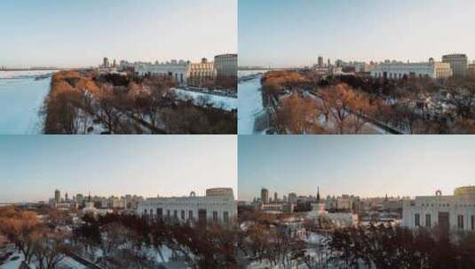 电影感哈尔滨城市冬日景色高清在线视频素材下载