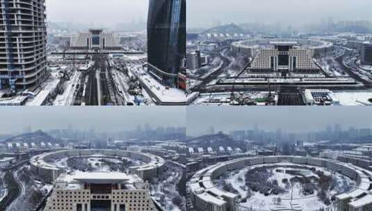 齐鲁软件园雪景航拍高清在线视频素材下载