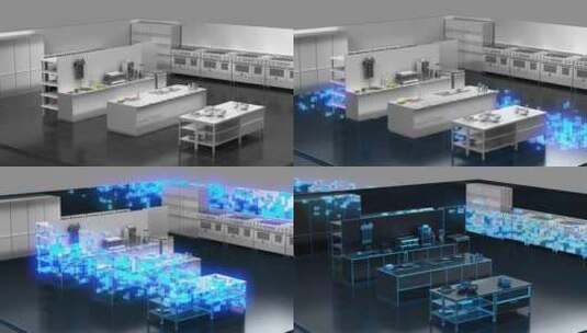 智能食品厨房鸟瞰图厂房设备高清在线视频素材下载