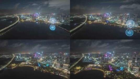 深圳西部宝安中心城高空夜景延时高清在线视频素材下载