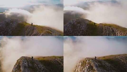 孤单孤独的一个人爬山登山登上山顶高清在线视频素材下载