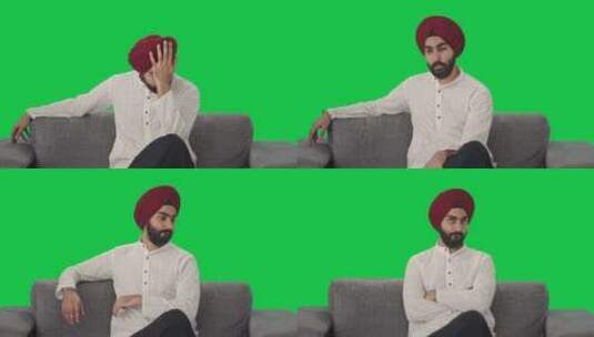 心烦意乱的锡克教印度人拍打他的头绿屏高清在线视频素材下载