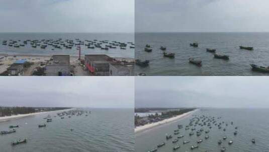 海滩渔船航拍高清在线视频素材下载