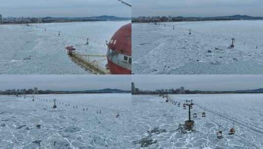 秦皇岛冬季仙螺岛海边冻海高清在线视频素材下载