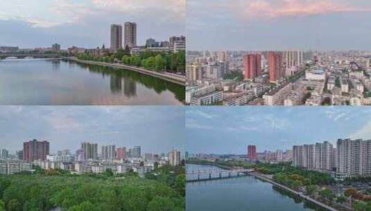航拍信阳城市文化傍晚多镜头高清在线视频素材下载