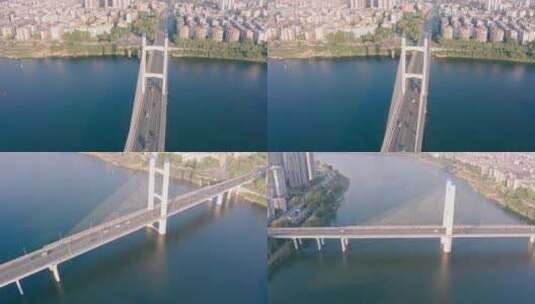 航拍广西柳州柳江上的桥梁-壶西大桥高清在线视频素材下载