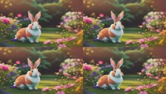 棕白兔在花园里高清在线视频素材下载