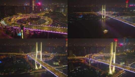 上海市黄浦区黄浦江南浦大桥桥梁夜晚夜景车高清在线视频素材下载