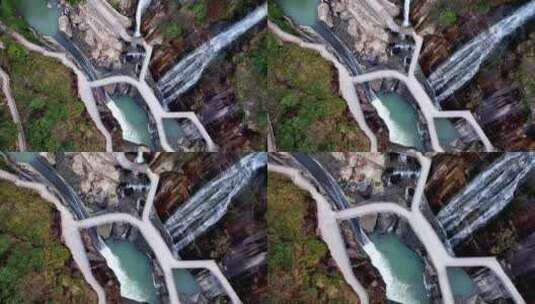 俯拍江西望仙谷悬崖瀑布慢镜头高清在线视频素材下载