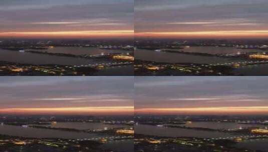 竖版航拍城市日落晚霞夕阳火烧云聊城高清在线视频素材下载