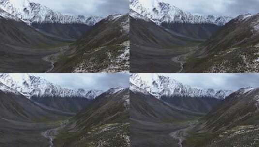 航拍四川川西高原雪山河谷牧场风光高清在线视频素材下载