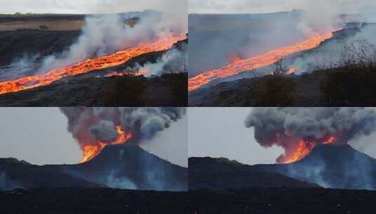 火山喷发 烟柱冲天 熔岩奔涌 地火炙热高清在线视频素材下载