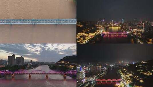 城市夜景俯瞰河流与灯光璀璨的建筑高清在线视频素材下载
