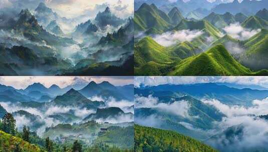 山间云雾秀丽山峦 云海美景自然风光山水画高清在线视频素材下载