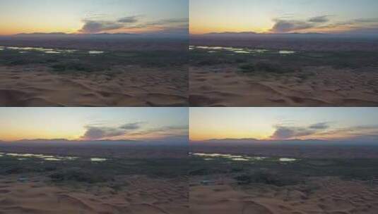 阿拉善腾格里沙漠清晨朝霞环绕航拍高清在线视频素材下载