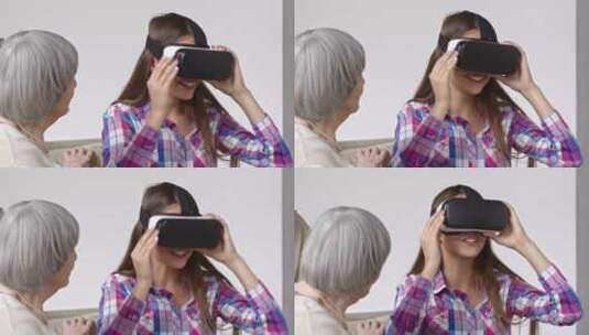 年轻女子使用虚拟现实眼镜高清在线视频素材下载
