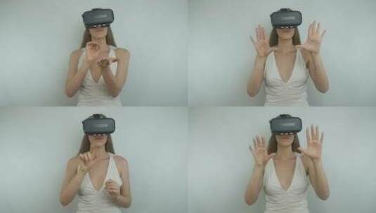 体验虚拟现实眼镜的女人高清在线视频素材下载