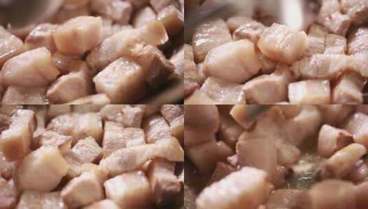 炒肉猪肉块高清在线视频素材下载