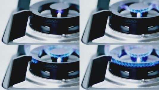 明亮厨房燃气灶打火慢动作细节高清在线视频素材下载