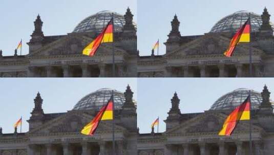 德国国旗在国会大厦前飘扬高清在线视频素材下载