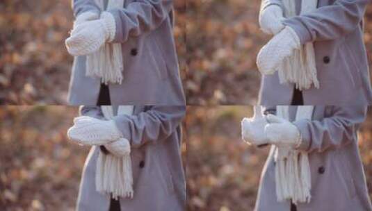 冬天戴羊毛手套的女人高清在线视频素材下载