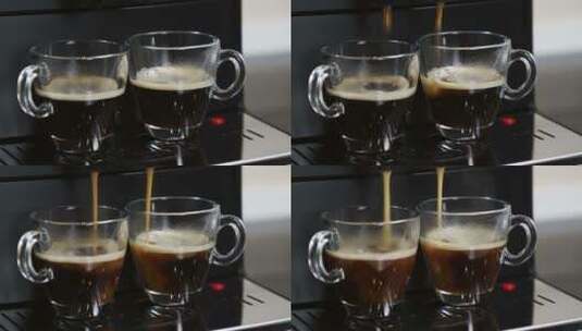咖啡机里的咖啡被倒进玻璃杯里高清在线视频素材下载