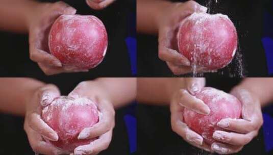 清洁剂面粉果蜡搓洗苹果高清在线视频素材下载