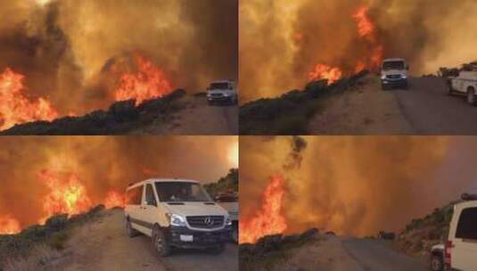 一场巨大灌木丛火灾导致车辆迅速撤离高清在线视频素材下载
