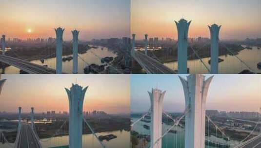 广西贵港罗泊湾大桥航拍高清在线视频素材下载