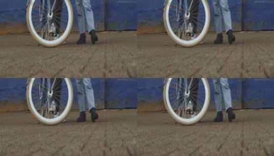 自行车的轮子转动特写高清在线视频素材下载