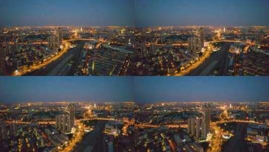 天津城市高楼建筑夜晚航拍高清在线视频素材下载