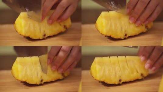 菜刀给菠萝去皮高清在线视频素材下载