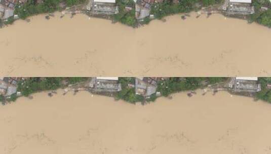 航拍河流洪水泛滥高清在线视频素材下载