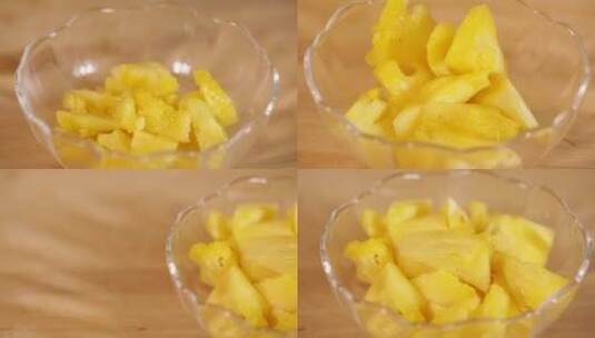 【镜头合集】菠萝果肉切菠萝块高清在线视频素材下载