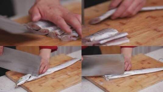 【镜头合集】厨师切带鱼去内脏  (2)高清在线视频素材下载